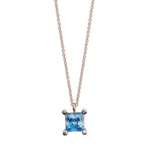 collana in oro rosa con zircone azzurro taglio quadrato princess di ambrosia gioielli agz 383
