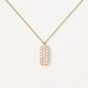 collana con ciondolo a targhetta in argento placcato oro giallo e zirconi Pdpaola icy co01 483 u