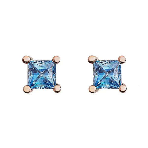 orecchini a lobo piccoli in oro rosa con zirconi azzurri taglio quadrato princess di ambrosia aoz 515