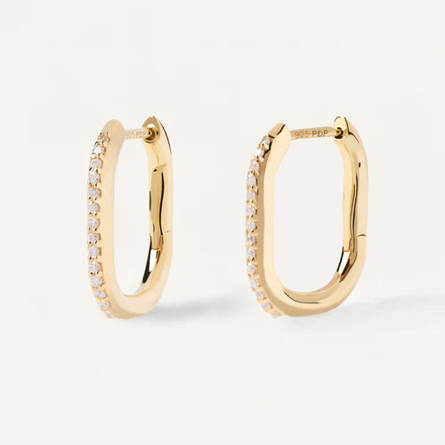 orecchini ad anelle ovali in argento placcato oro giallo con zirconi bianchi modello spike di pdpaola ar01 571 u