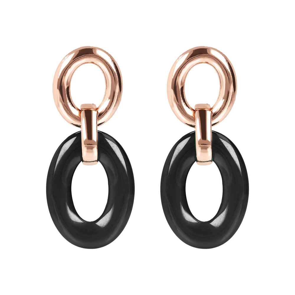 orecchini pendenti ovali placcati oro rosa con onice nero naturale bronzallure wsbz01625bo