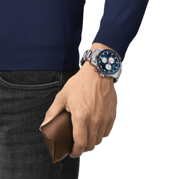 orologio da uomo in acciaio con quadrante blu tissot supersport chrono t125.617.11.041.00
