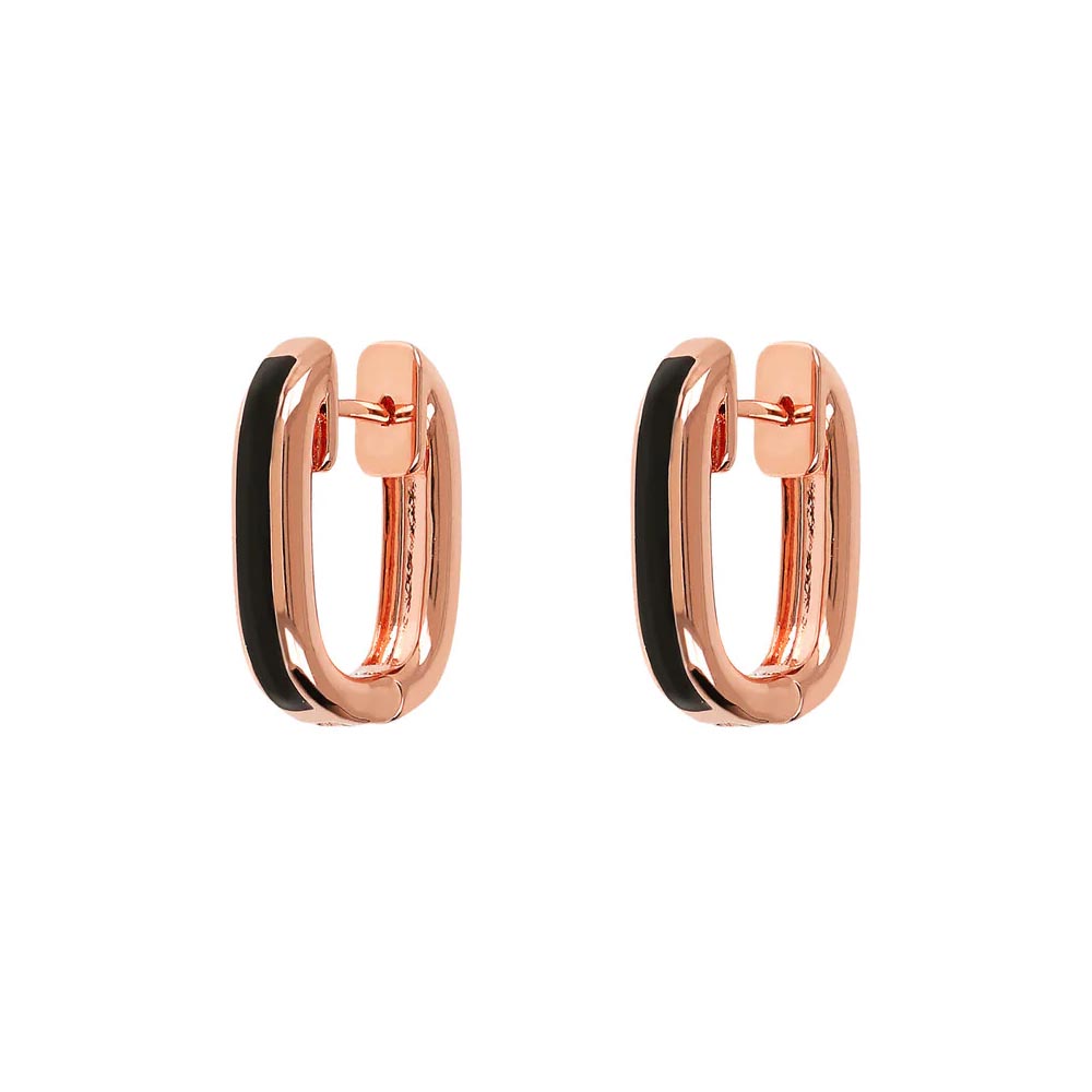 orecchini a cerchio ovali bronzallure placcati oro rosa con smalto nero wsbz02122black