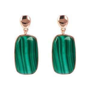 orecchini pendenti con pietra malachite verde naturale placcati oro rosa bronzallure wsbz02097gm