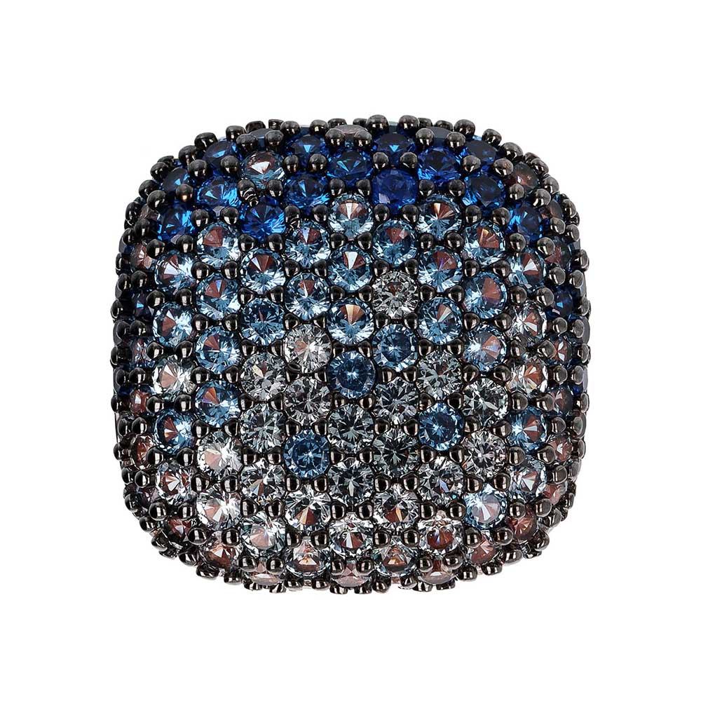 anello quadrato bronzallure con zirconi blu e acquamarina placcato oro rosa wsbz01126blue