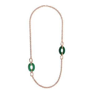 collana lunga con dettagli ovali in pietra agata verde placcata oro rosa di bronzallure wsbz02172gag