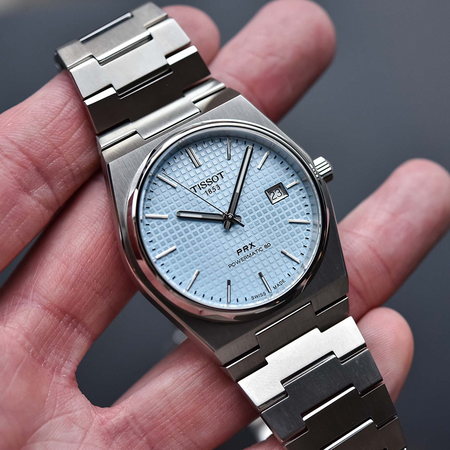 orologio donna tissot prx 35mm powermatic 80 azzurro blu ghiaccio automatico t137.207.11.351.00