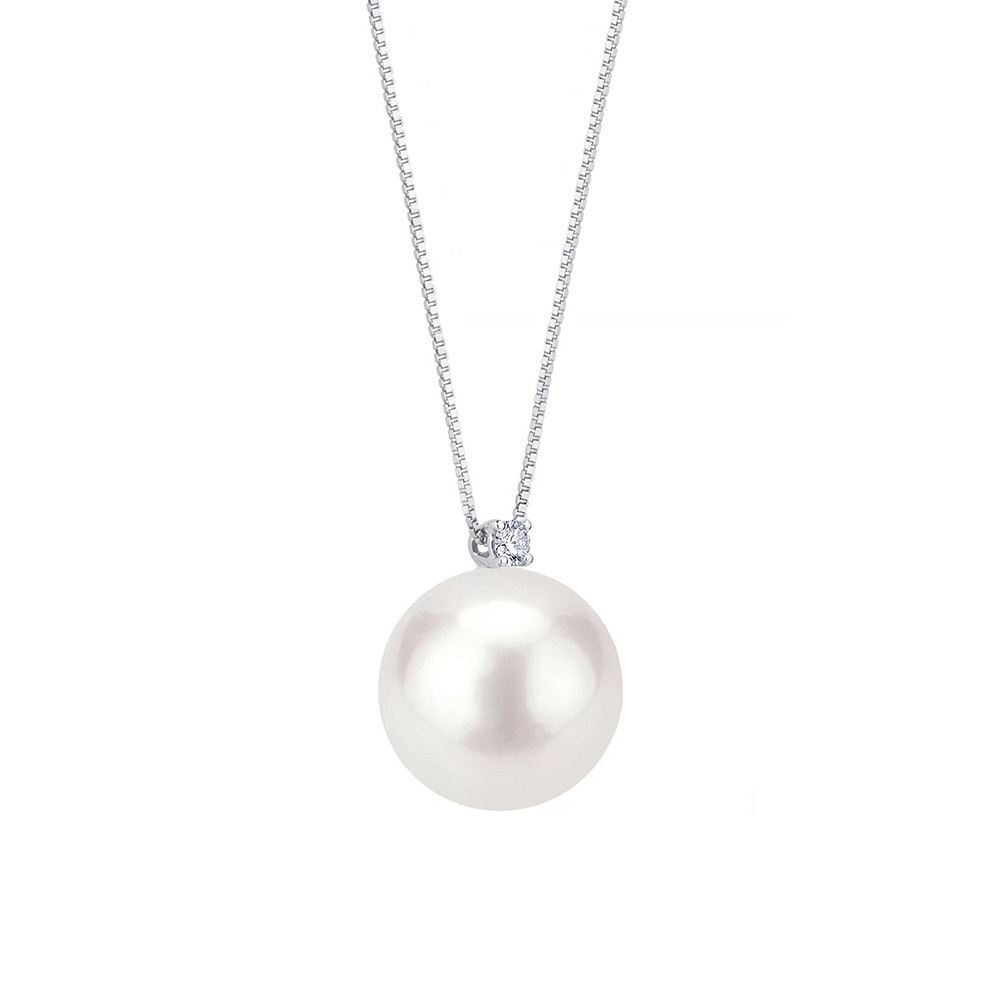 collana oro bianco con perla australiana 11 mm e diamante bibigì clk11baus3