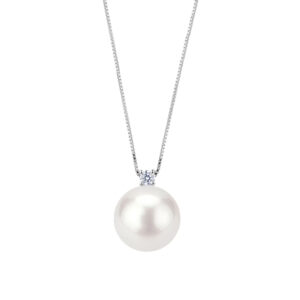 collana oro bianco con perla australiana 09 mm e diamante bibigì clk09baus3