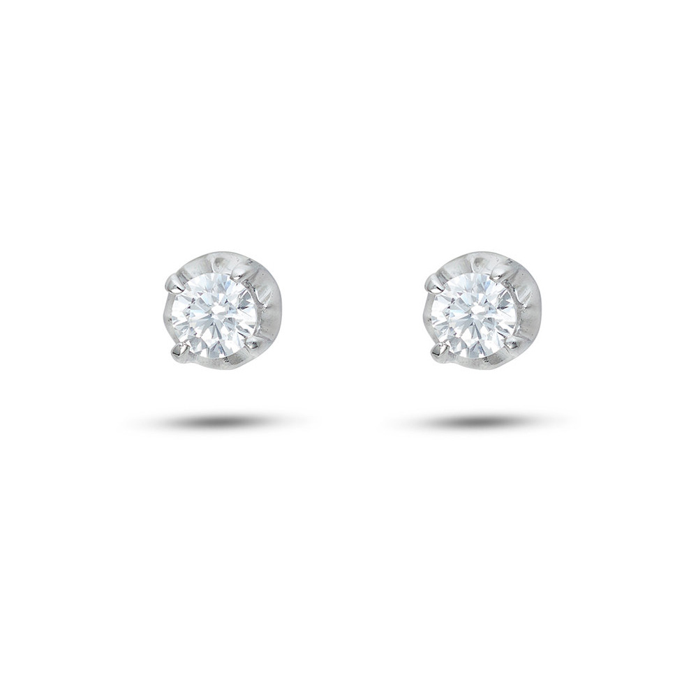Orecchini In Oro 9K (375/1000) Con Zircone Bianco – Chiusura A Pressione, Anallergici, Certificati, Made In Spain
