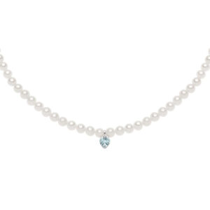 collana donna perle bianche con ciondolo acquamarina a cuore comete gioielli fwq323