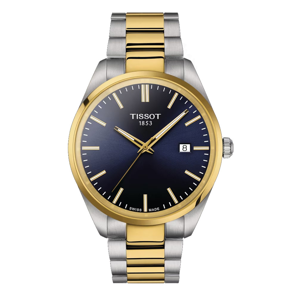 orologio uomo tissot pr 100 acciaio e oro giallo con quadrante blu t150.410.22.041.00