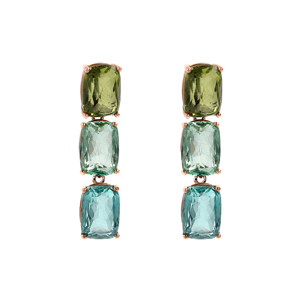orecchini pendenti lunghi con pietre verdi e azzurre acquamarina bronzallure wsbz02292