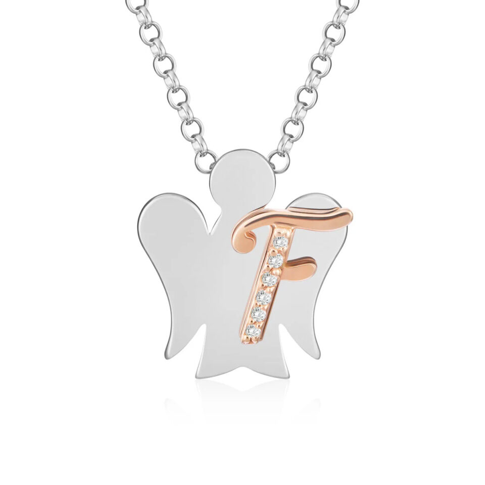 collana con ciondolo angelo iniziale f in argento di roberto giannotti gia500f