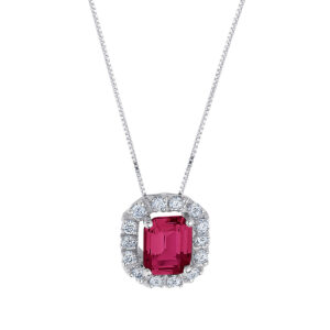 collana oro bianco ciondolo rubino rosso ottagonale e diamanti bibigì ck0018br54