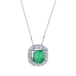 collana oro bianco ciondolo smeraldo ottagonale e diamanti bibigì ck0018bs54