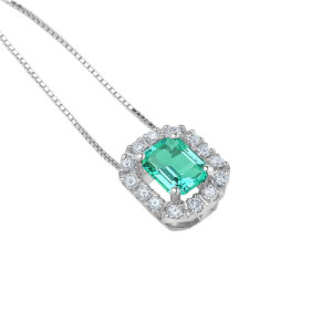 collana oro bianco ciondolo smeraldo ottagonale e diamanti bibigì ck0018bs54