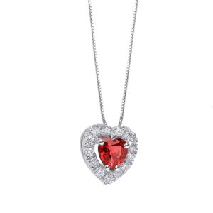 collana oro bianco ciondolo cuore rubino rosso e diamanti bibigì ck0017br55