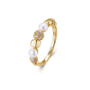 anello donna a fedina di rosato gioielli in argento placcato oro giallo con perle bianche collezione azzurra rzaz039