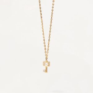 collana donna con ciondolo a forma di chiave in argento placcato oro giallo e zirconi bianchi di pdpaola co01-486-u