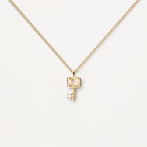 collana donna con ciondolo a forma di chiave in argento placcato oro giallo e zirconi bianchi di pdpaola co01-486-u