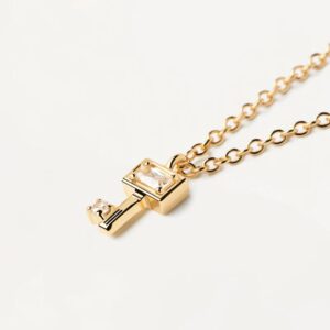 collana donna con ciondolo a forma di chiave in argento placcato oro giallo e zirconi bianchi di pdpaola co01-486-u