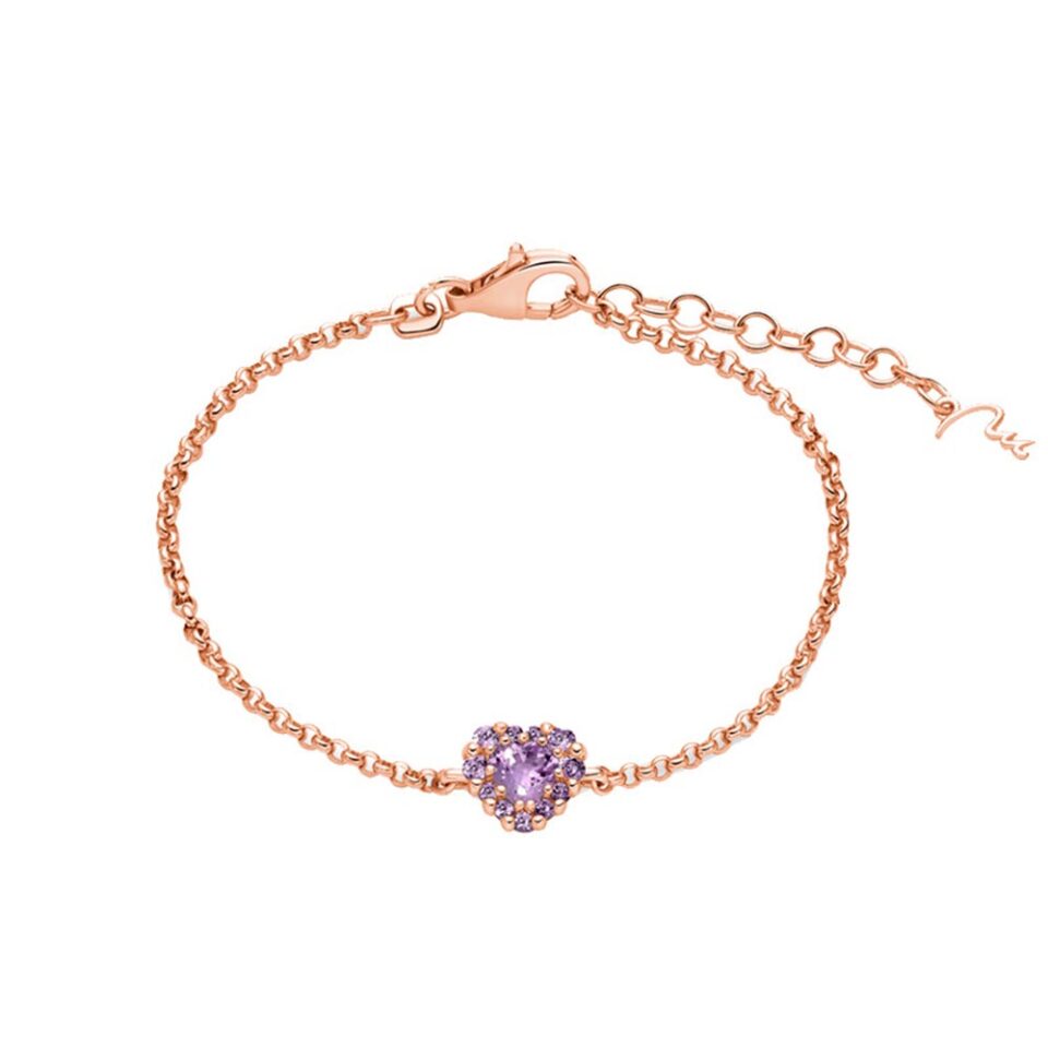 bracciale donna in argento placcato oro rosa con cuore di ametiste viola di miluna gioielli referenza brd1000