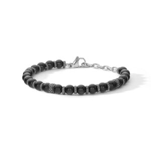 Bracciale in acciaio con Pvd gun metal e onice nero UBR 1245