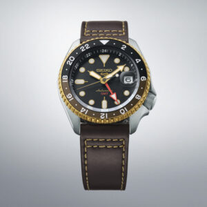 Orologio-Seiko-5-Sports-Automatico-GMT-Quadrante-Marrone-Nero-Cinturino-Pelle-SSK036K1