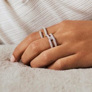 anello donna a fedina doppia in argento 925 con zirconi bianchi di rosato gioielli collezione bianca rzbi83