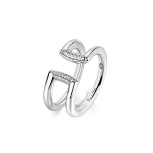 anello donna a fascia doppia aperta in argento 925 con zirconi bianchi di rosato gioielli collezione bianca rzbi41