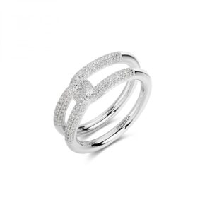 anello donna a fedina doppia in argento 925 con zirconi bianchi di rosato gioielli collezione bianca rzbi83