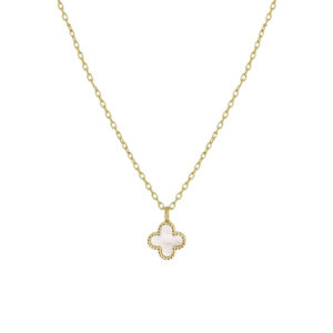 collana donna con ciondolo pendente croce in oro giallo e madreperla bianca