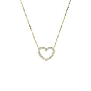 collana donna oro giallo cuore vuoto filo con zirconi bianchi