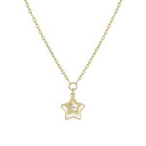 collana donna ciondolo stella in oro giallo con madreperla bianca e zircone punto luce