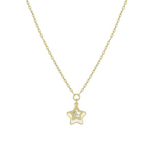 collana donna ciondolo stella in oro giallo con madreperla bianca e zircone punto luce