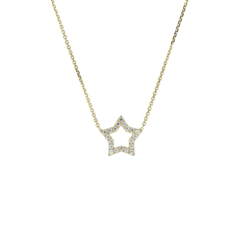 collana donna motivo stella in oro giallo con zirconi bianchi