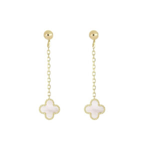 orecchini pendenti in oro giallo con croce modello van cleef in madreperla bianca