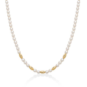 collana filo perle pepite qualità oriente di miluna con dettagli in argento placcato oro giallo pcl6648g