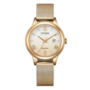 orologio donna citizen lady ew2623-70p eco drive carica solare in acciaio oro rosa con cinturino maglia Milano e quadrante champagne