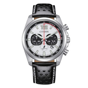 orologio sportivo da uomo a ricarica solare citizen eco drive racing crono ca4640-09a bianco con cinturino pelle nera