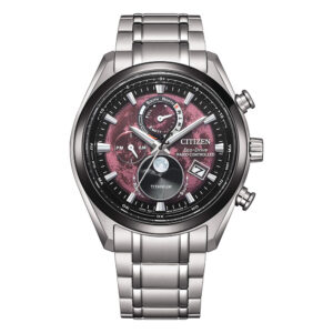 orologio uomo citizen radiocontrollato tsuki-yomi moon phase in super titanio quadrante rosso by1018-80x