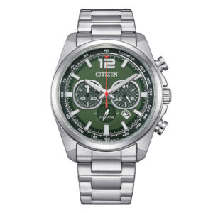 orologio sportivo da uomo a ricarica solare citizen eco drive racing crono ca4640-50x verde in acciaio