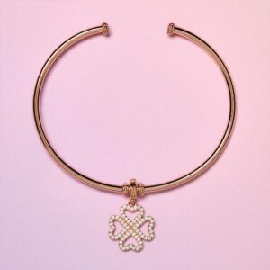 ciondolo charm quadrifoglio argento placcato oro rosa con zirconi rosato gioielli rz247