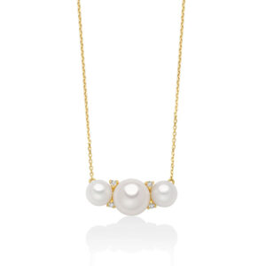 collana donna oro giallo con ciondolo perle bianche e diamanti naturali miluna pcl6518x