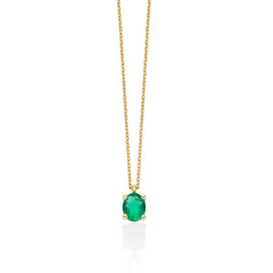 collana donna oro giallo con ciondolo smeraldo verde naturale ovale miluna cld4650x