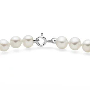 dettaglio chiusura collana filo perle miluna con perle acqua dolce 5/5,5mm e sfere oro bianco 9kt