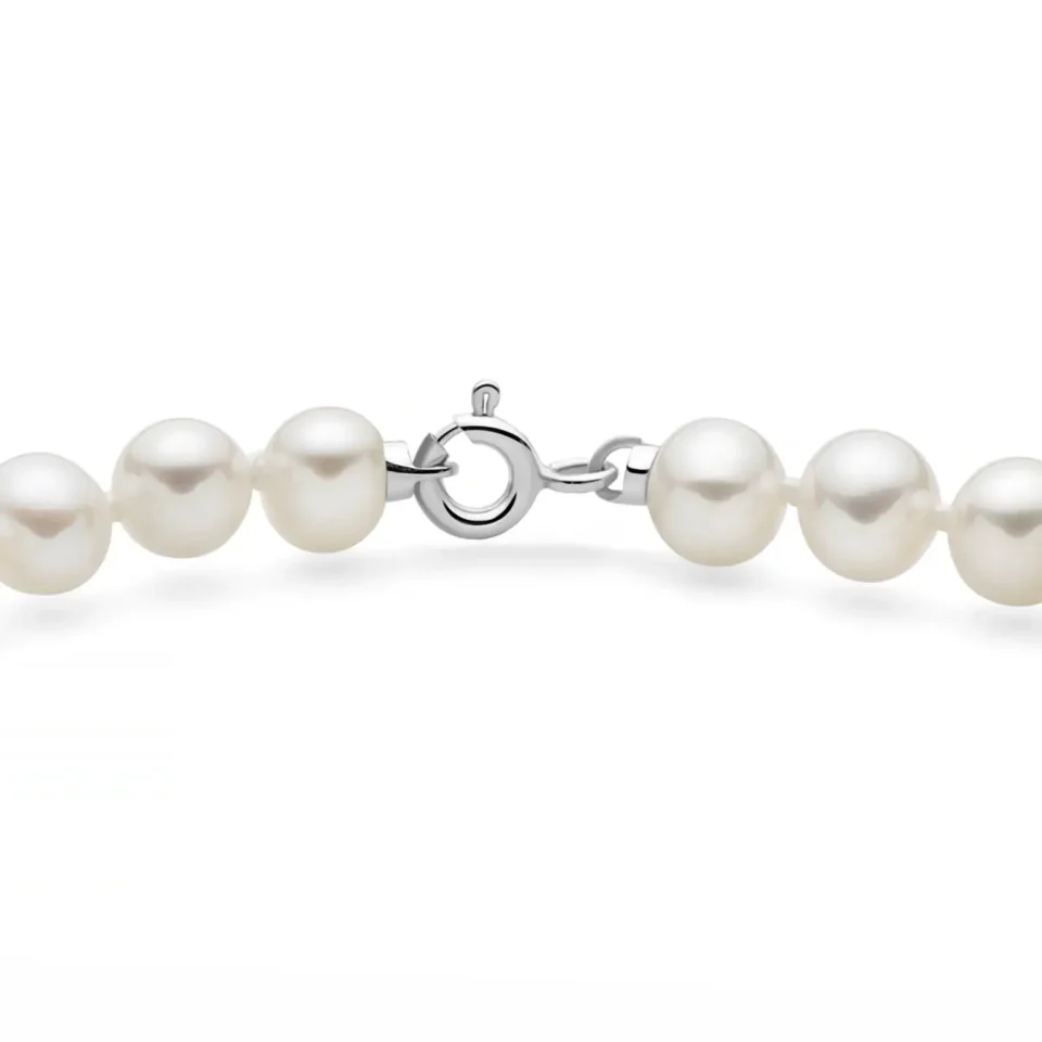 dettaglio chiusura collana filo perle miluna con perle acqua dolce 5/5,5mm e sfere oro bianco 9kt