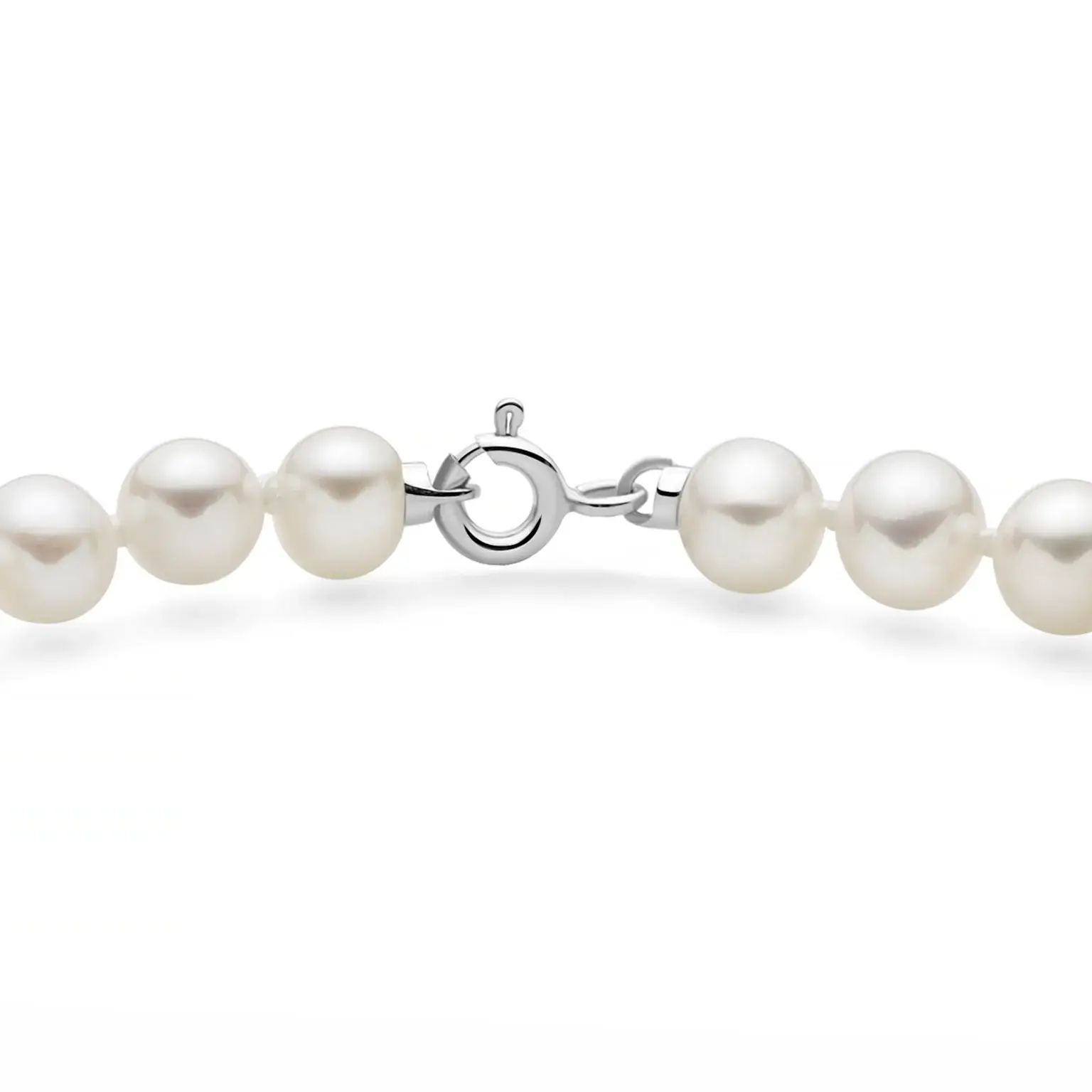 dettaglio chiusura collana filo perle miluna con perle acqua dolce 5/5,5mm e sfere oro bianco 9kt