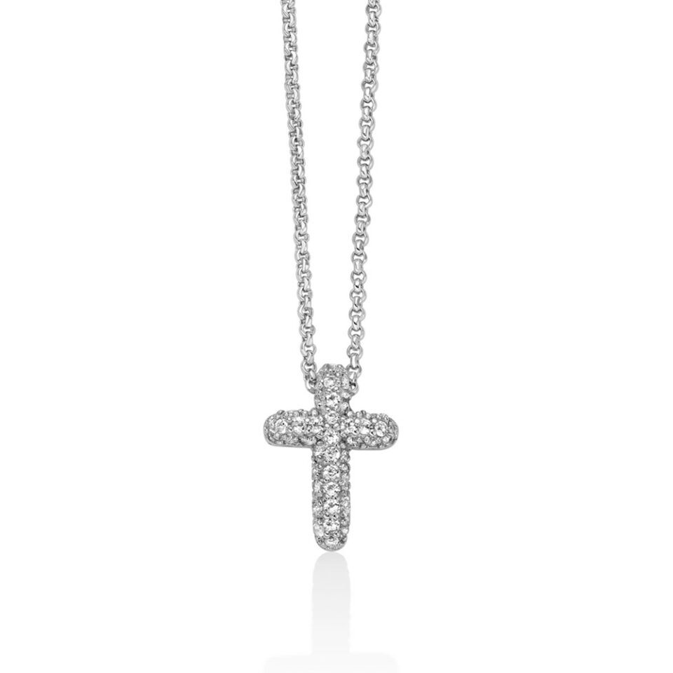 collana donna ciondolo croce argento con topazi bianchi miluna cld5073